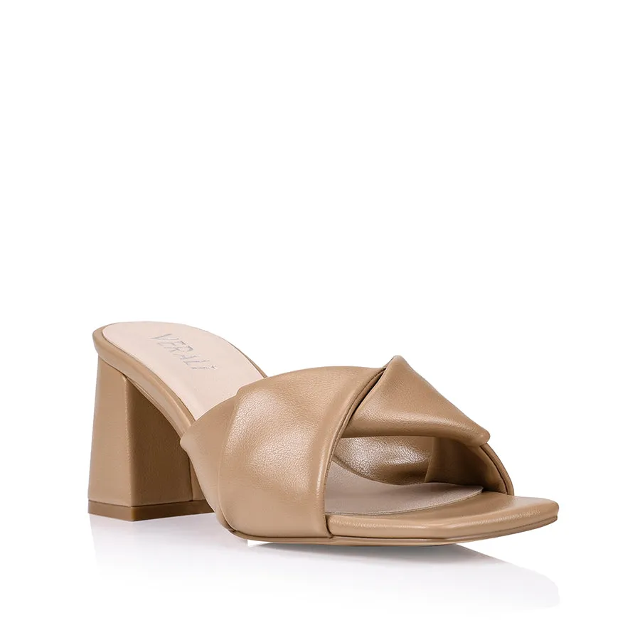 Mules Stella à bloc talon - Camel foncé lisse