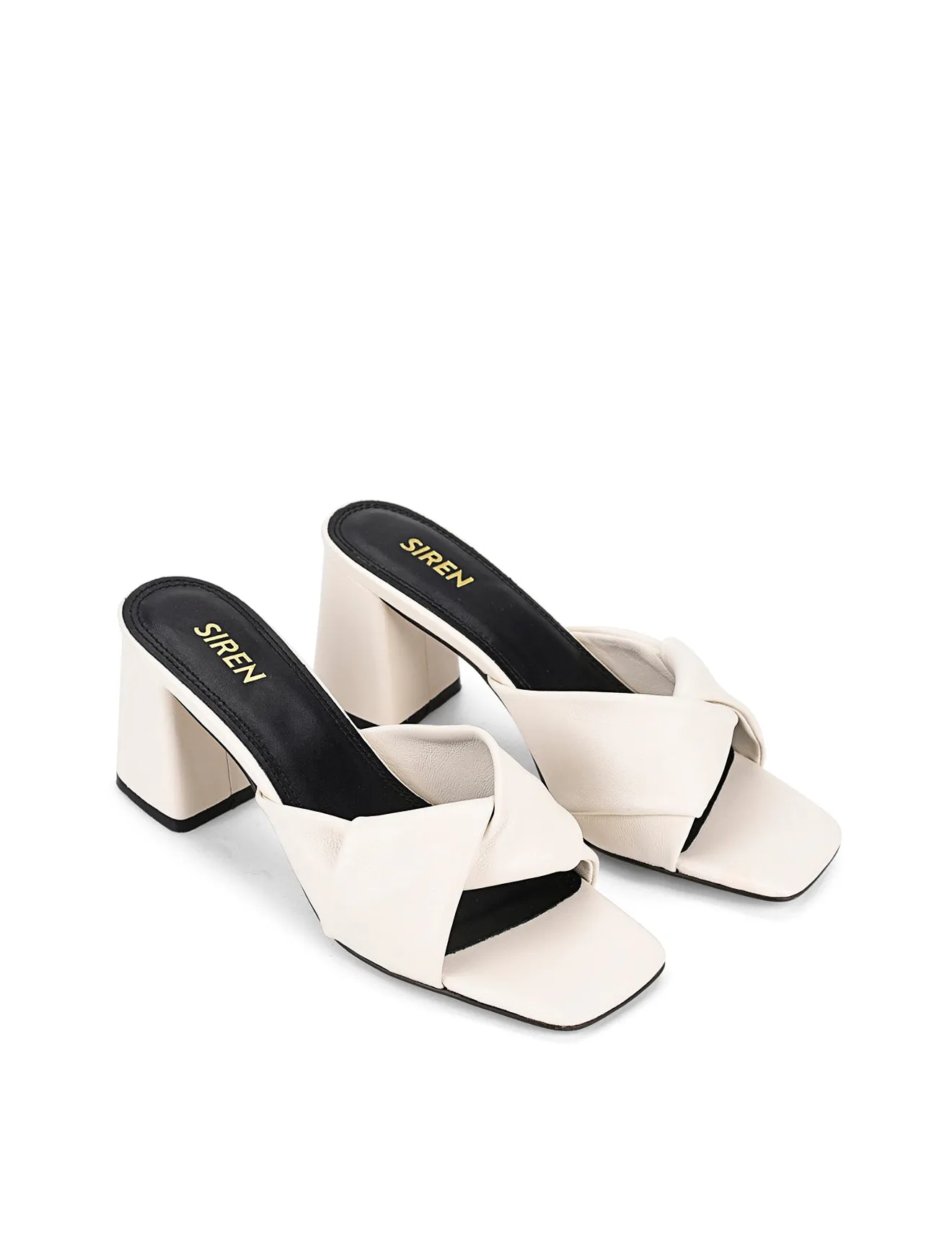 Mules à talon bloc - Cuir blanc craie