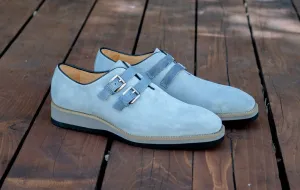 Chaussure à enfiler en daim avec double boucle Ciel/Bleu