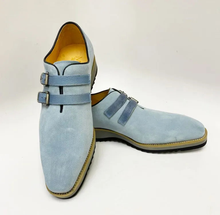 Chaussure à enfiler en daim avec double boucle Ciel/Bleu