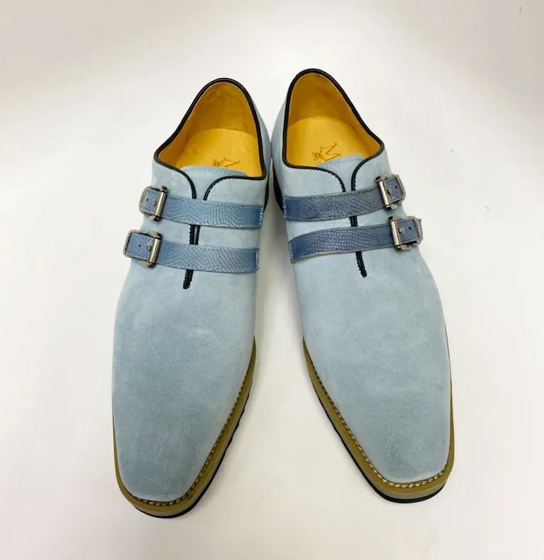 Chaussure à enfiler en daim avec double boucle Ciel/Bleu