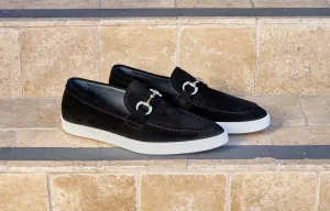 Mocassin à glissière en daim avec mors de cheval noir