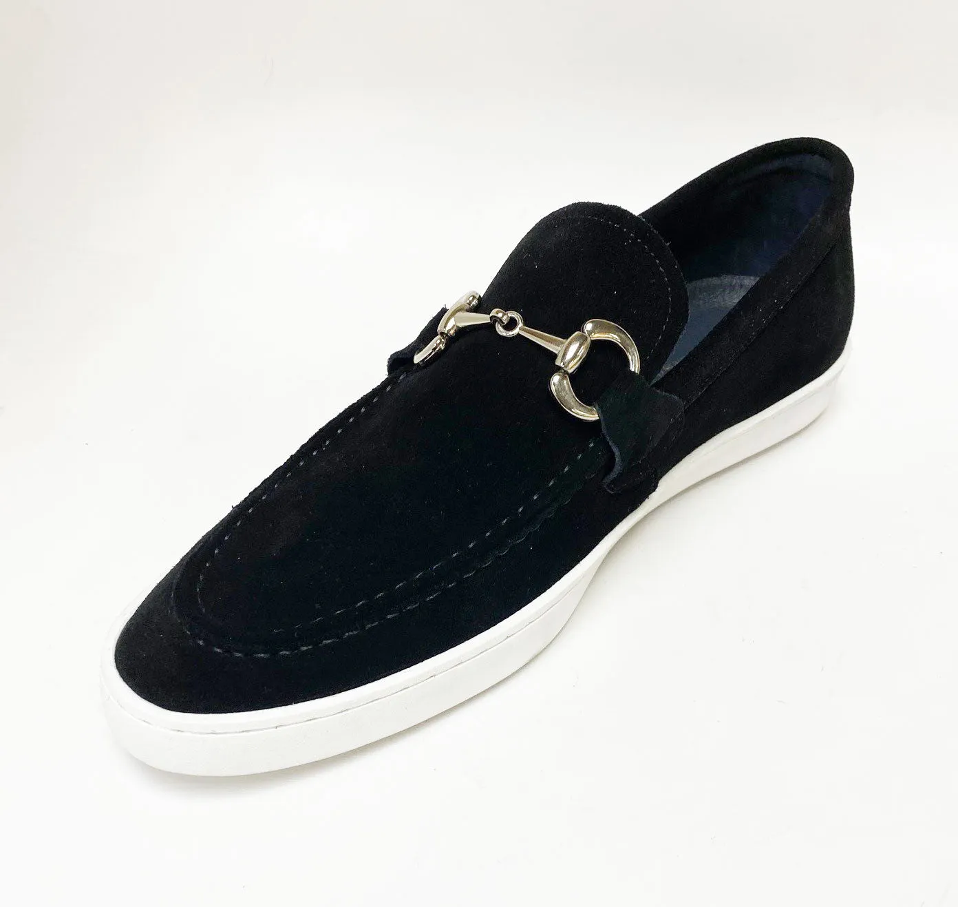 Mocassin à glissière en daim avec mors de cheval noir
