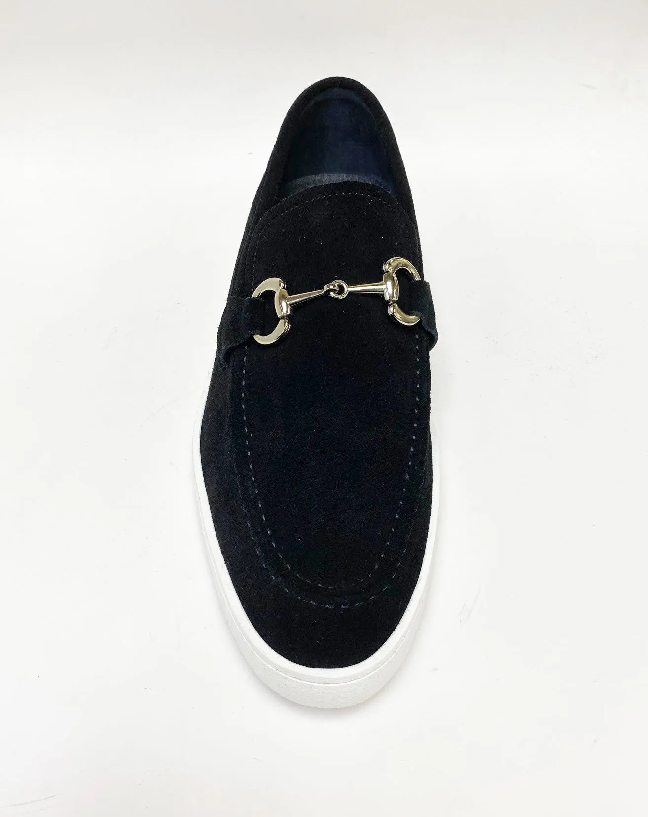 Mocassin à glissière en daim avec mors de cheval noir