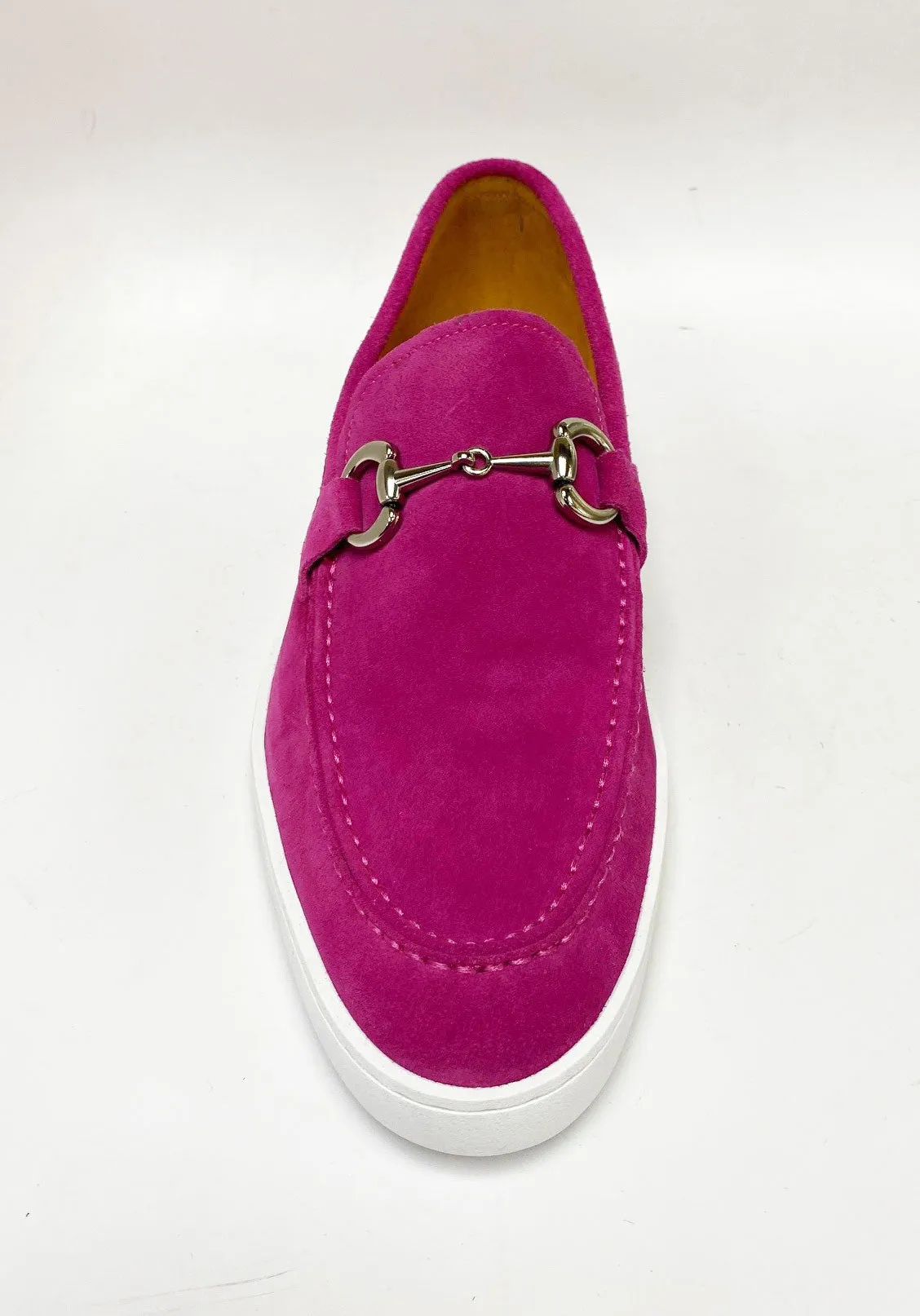 Mocassin à glissière en daim avec mors fuchsia