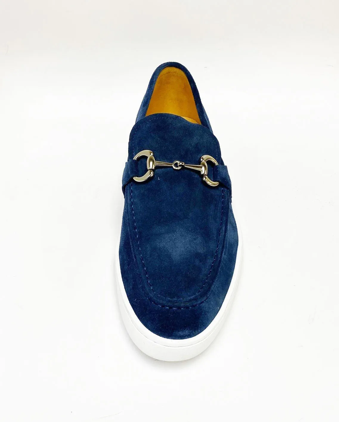 Mocassin à glissière en daim avec mors marine