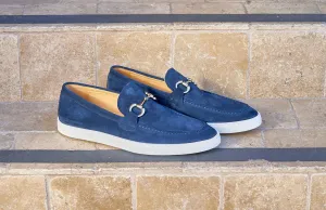 Mocassin à glissière en daim avec mors marine