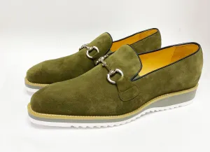 Mocassin à glissière en daim avec mors de cheval Olive