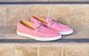Mocassin à glissière en daim avec mors rose