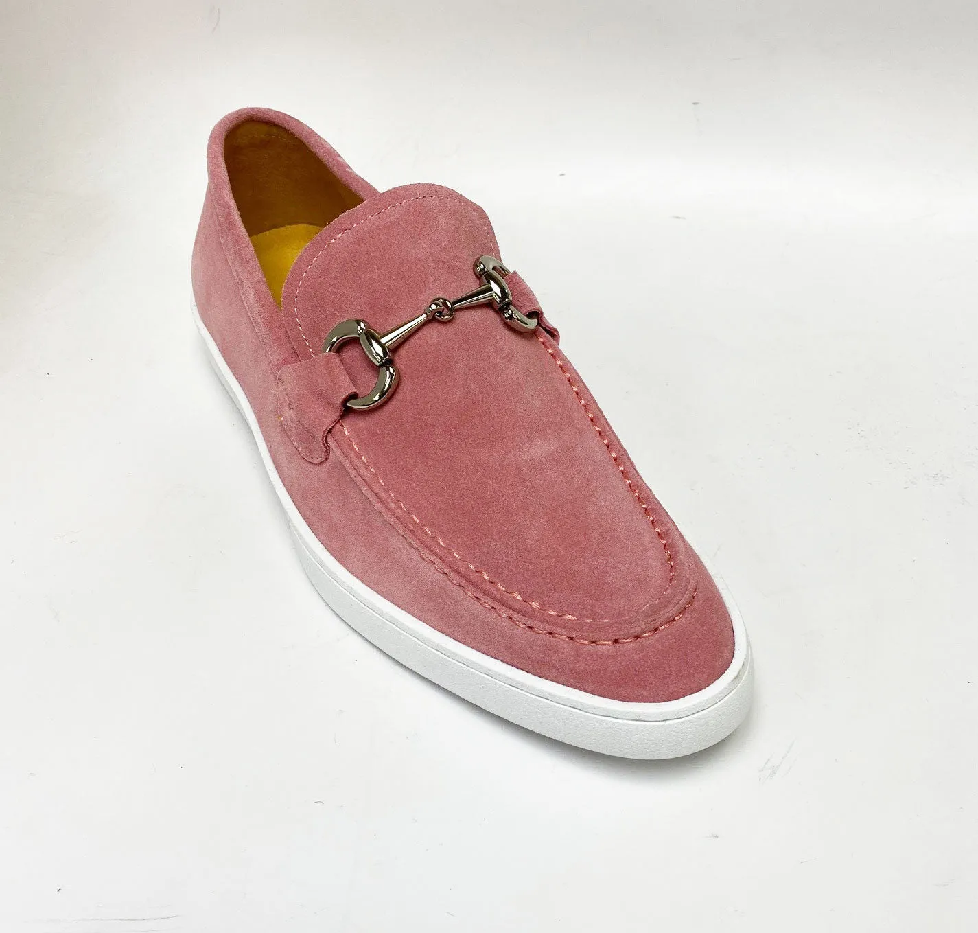Mocassin à glissière en daim avec mors rose