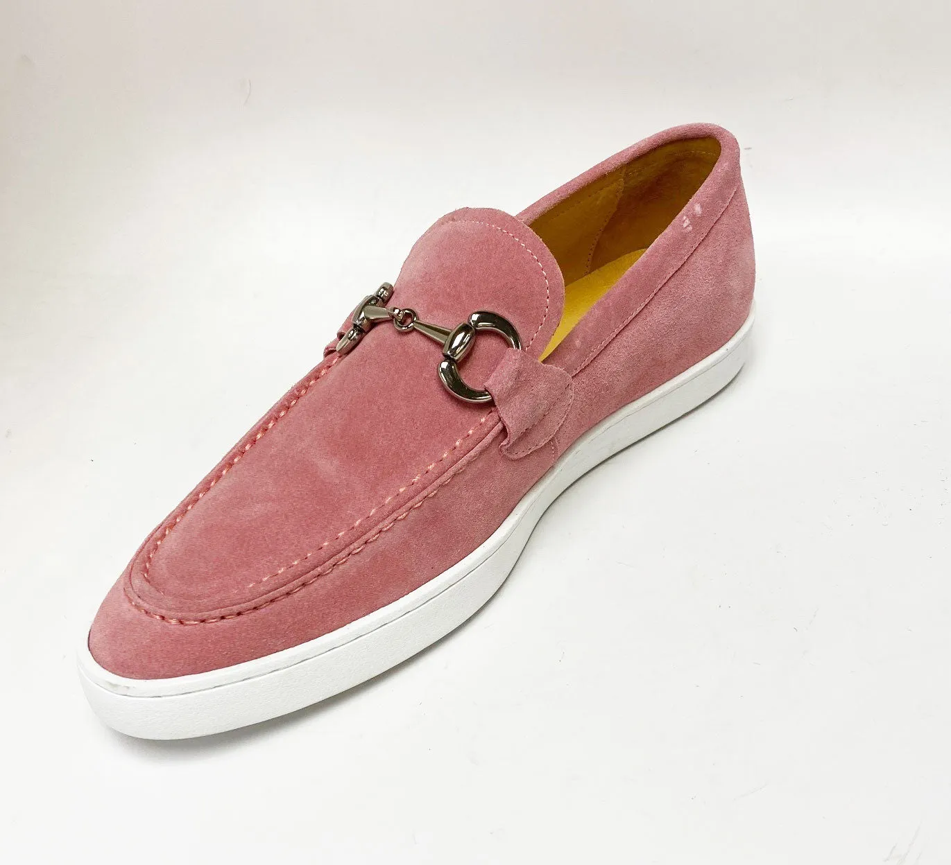 Mocassin à glissière en daim avec mors rose
