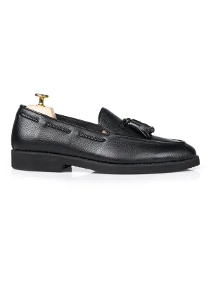 Mocassin à gland - Cuir grainé noir (semelle crêpe)