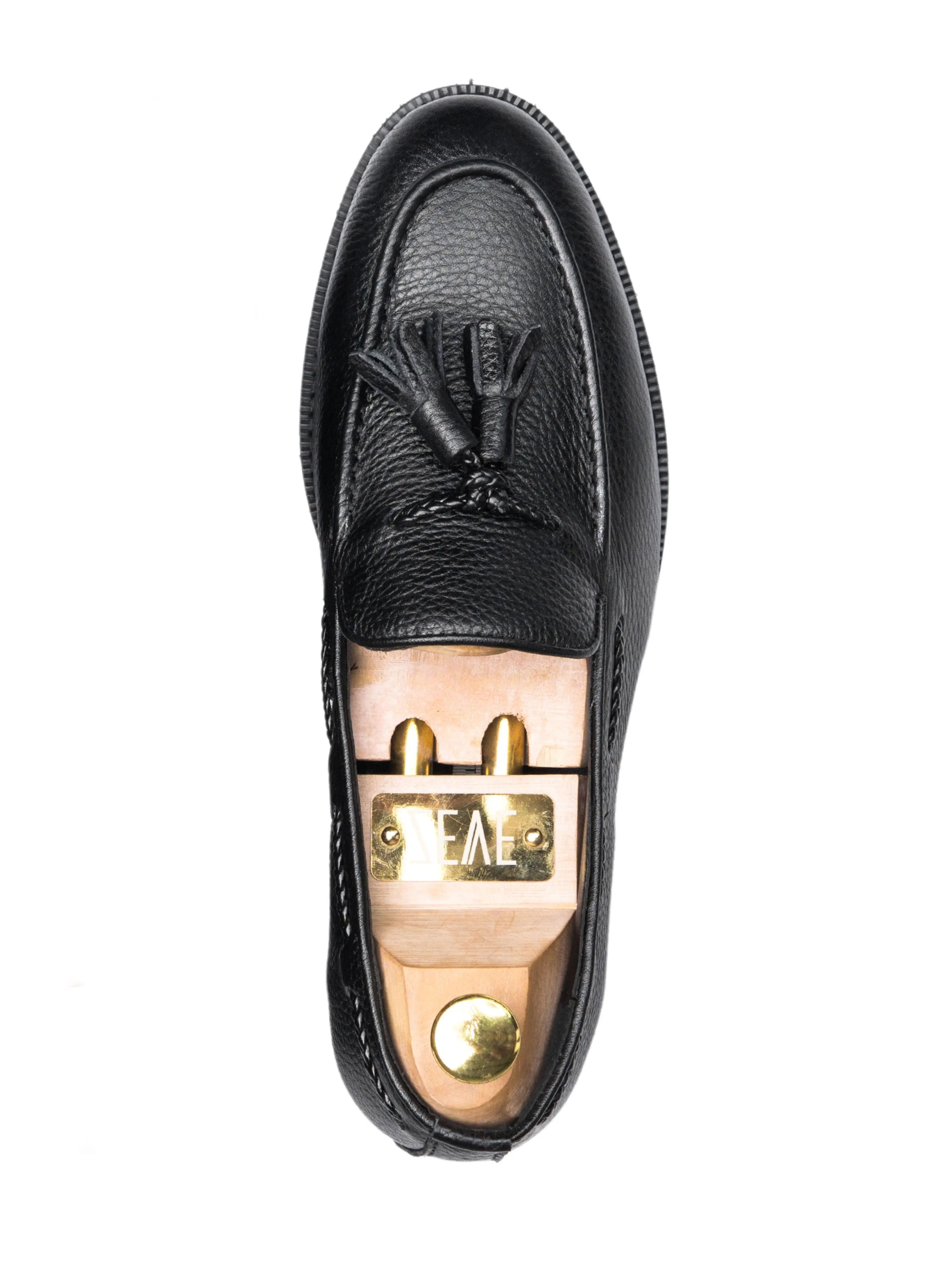 Mocassin à gland - Cuir grainé noir (semelle crêpe)
