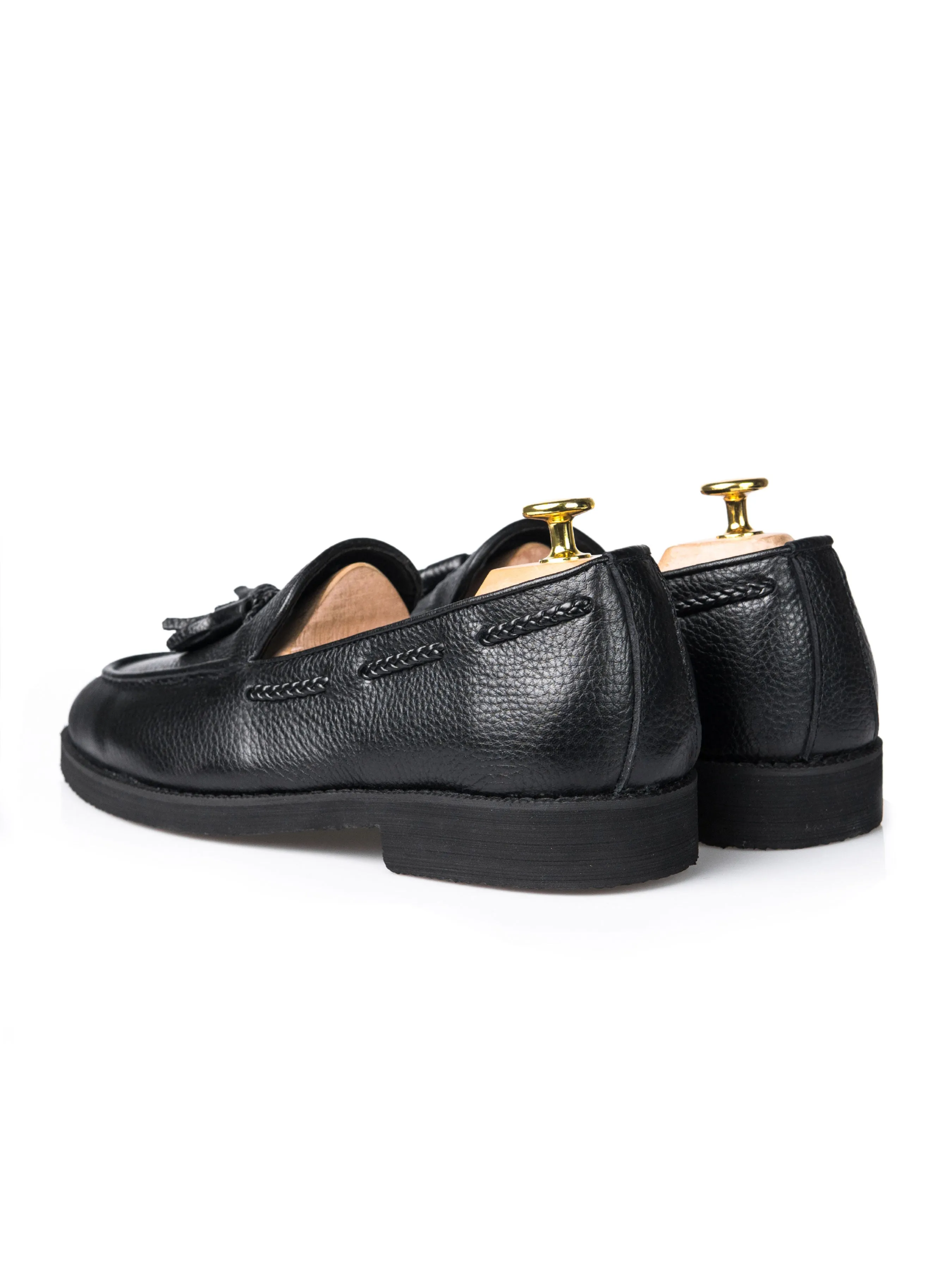 Mocassin à gland - Cuir grainé noir (semelle crêpe)