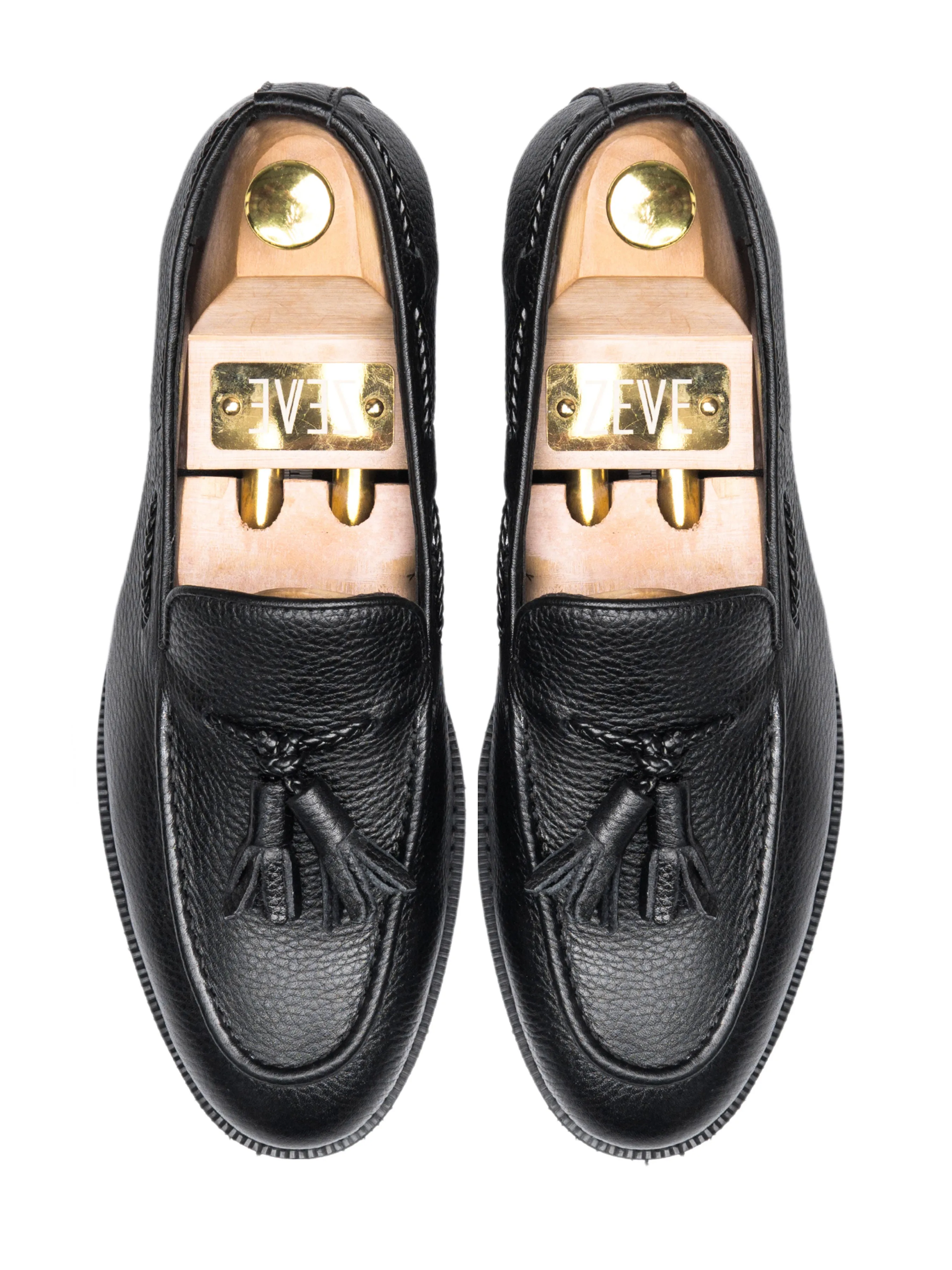 Mocassin à gland - Cuir grainé noir (semelle crêpe)