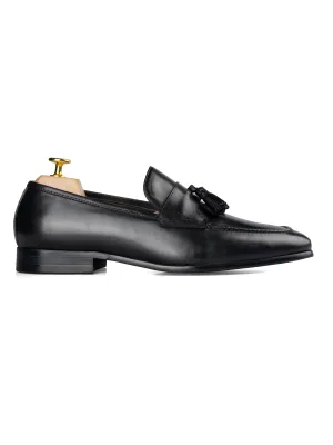 Mocassin à gland avec bride aileron - Noir uni