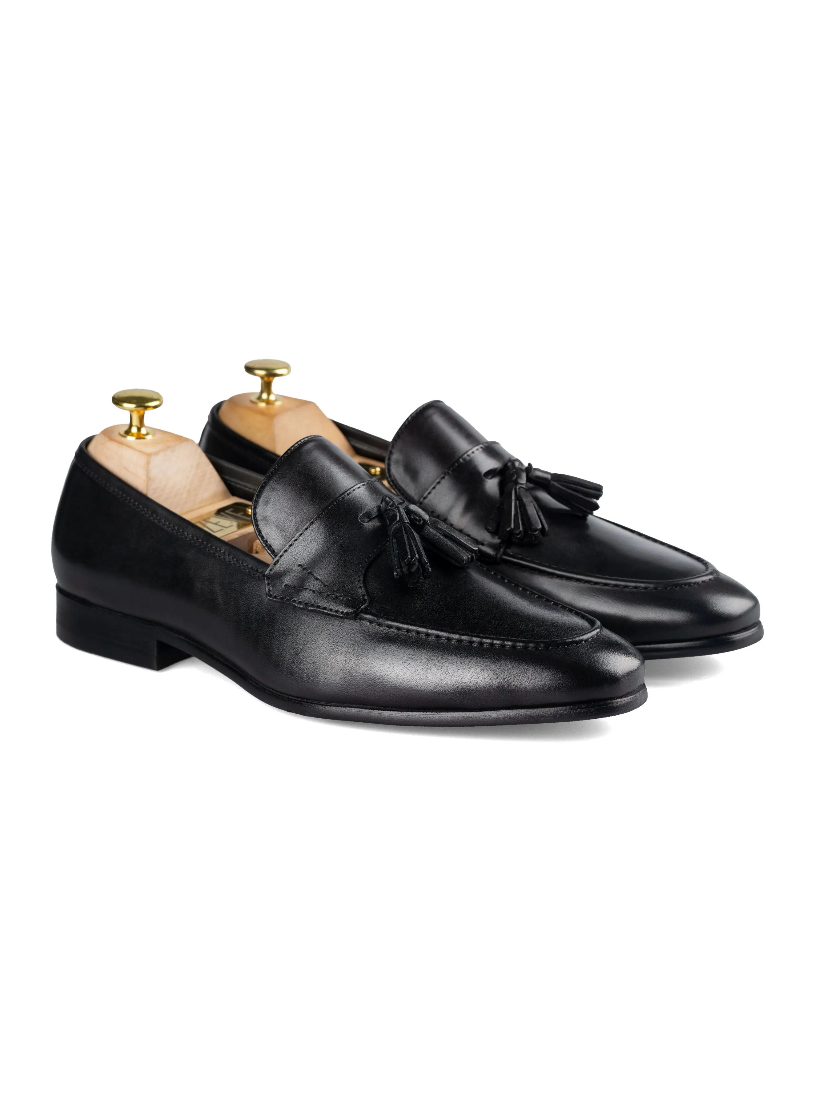 Mocassin à gland avec bride aileron - Noir uni