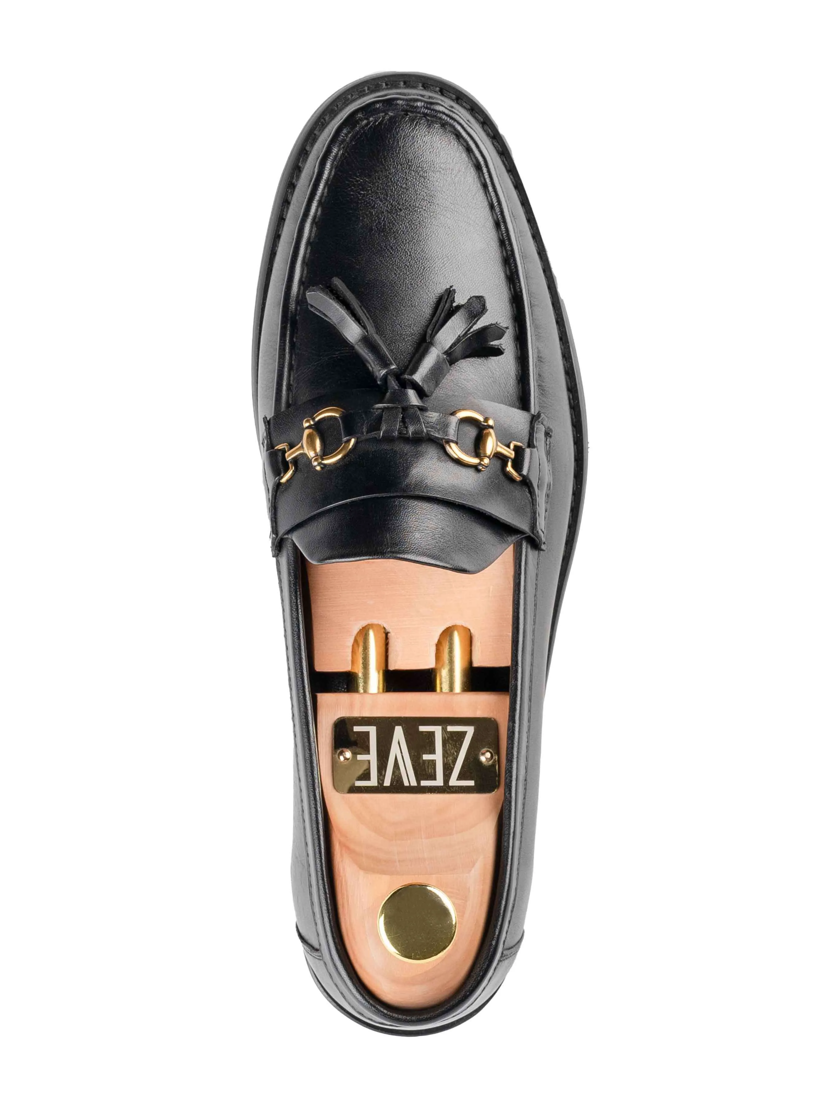Mocassin à gland et boucle - Cuir noir uni