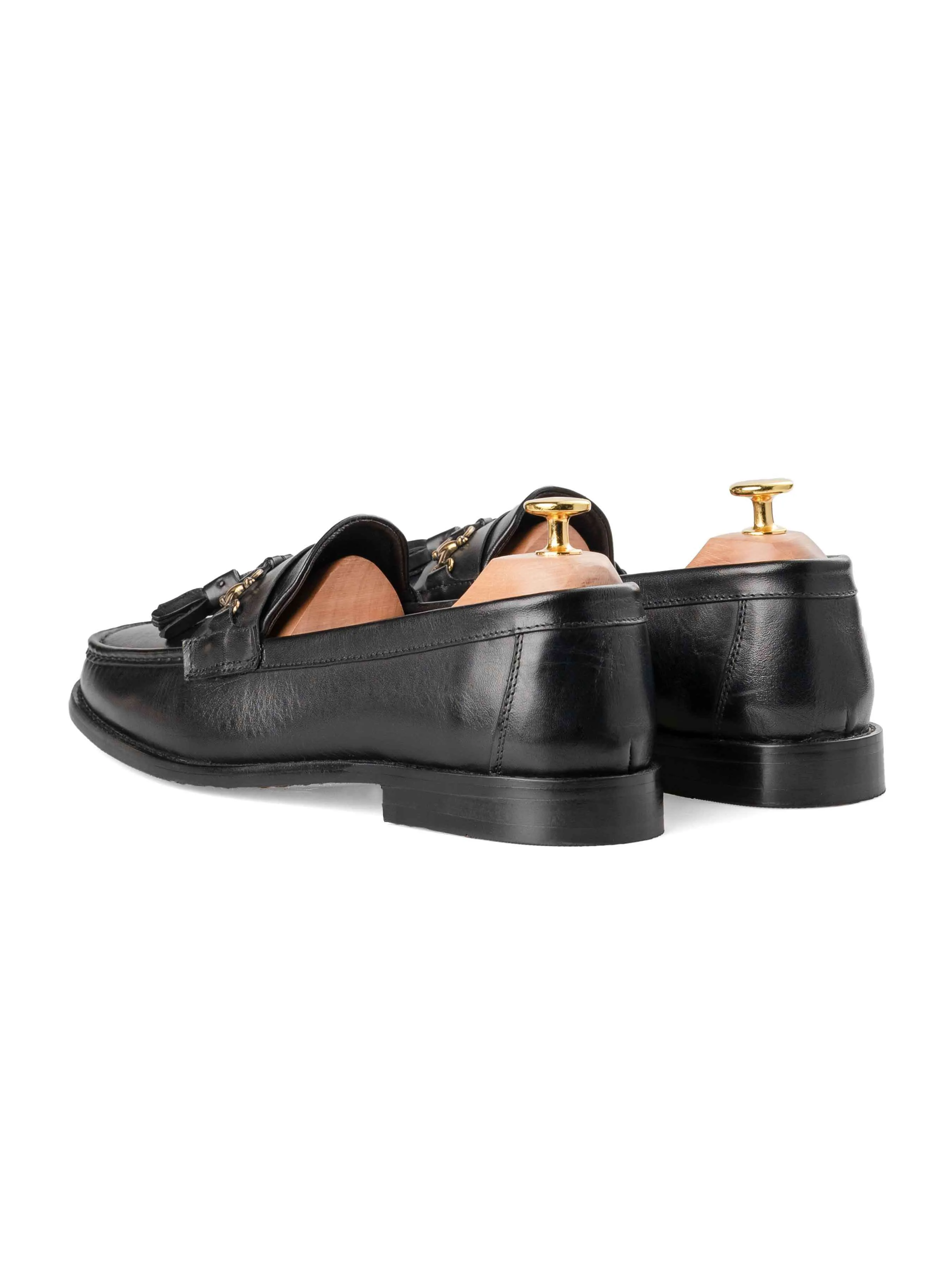 Mocassin à gland et boucle - Cuir noir uni