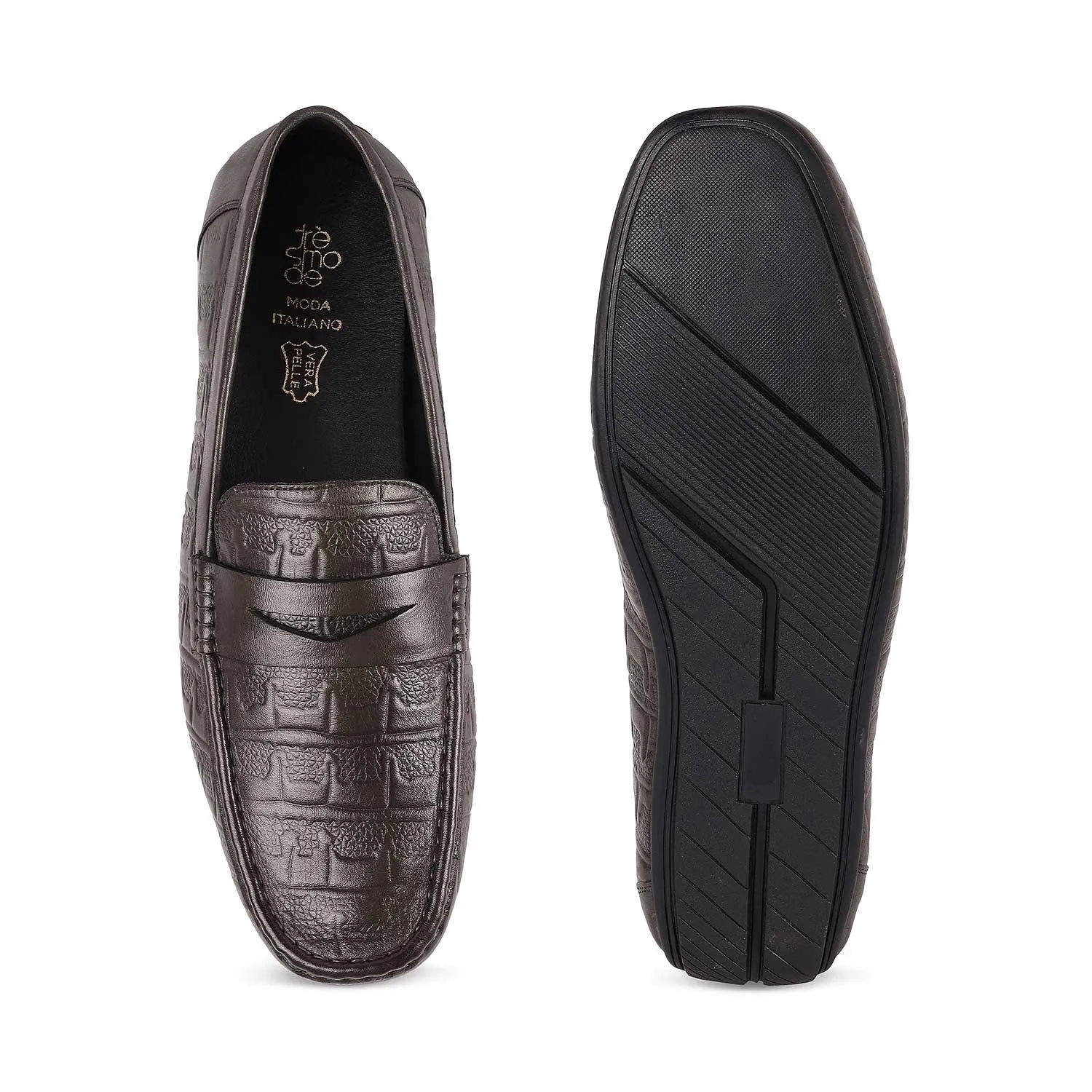 Tresmode Miland Grey Mocassins de conduite en cuir pour hommes