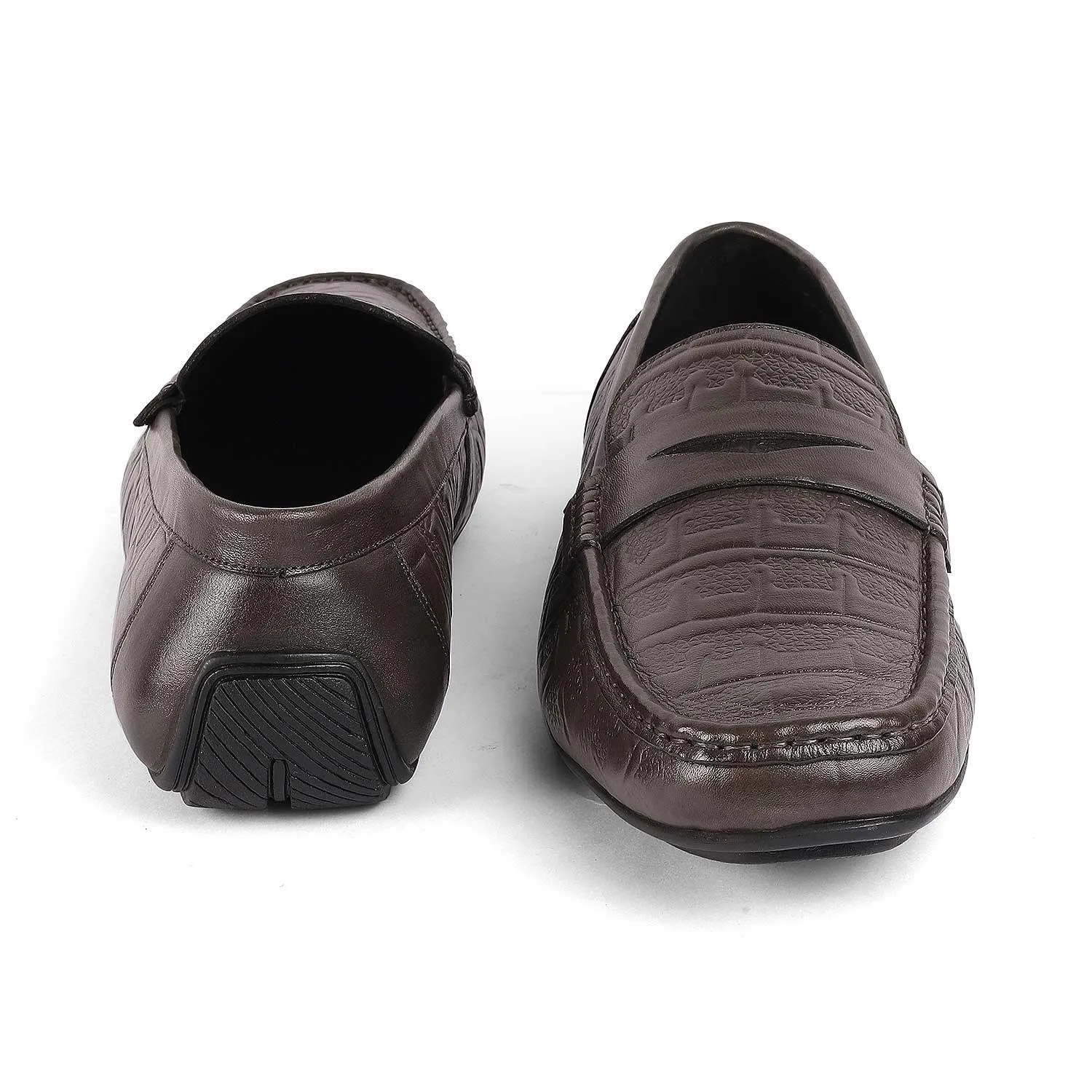 Tresmode Miland Grey Mocassins de conduite en cuir pour hommes