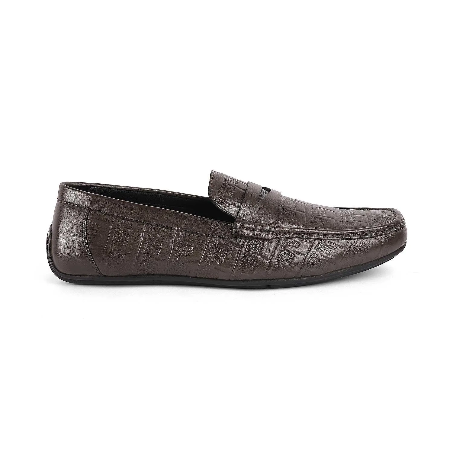 Tresmode Miland Grey Mocassins de conduite en cuir pour hommes