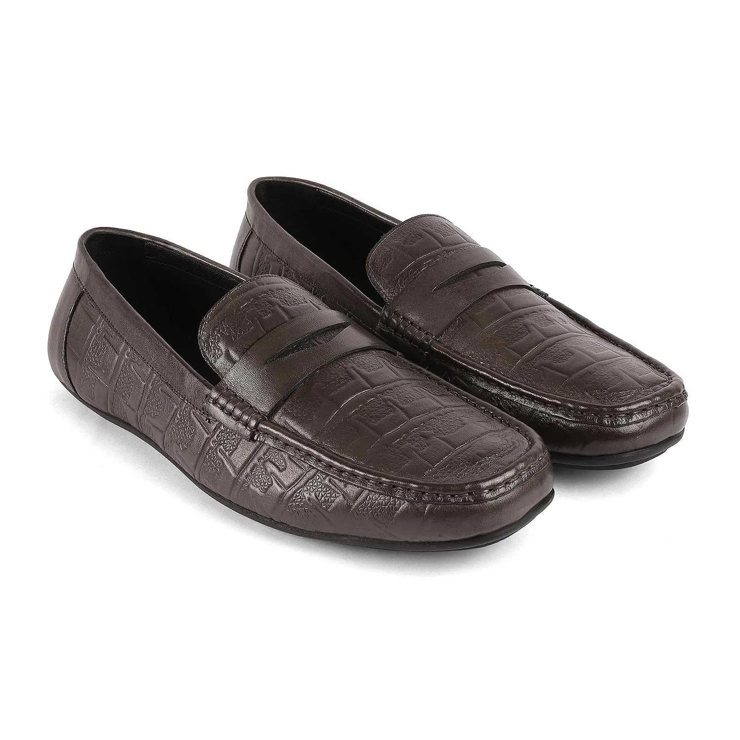Tresmode Miland Grey Mocassins de conduite en cuir pour hommes