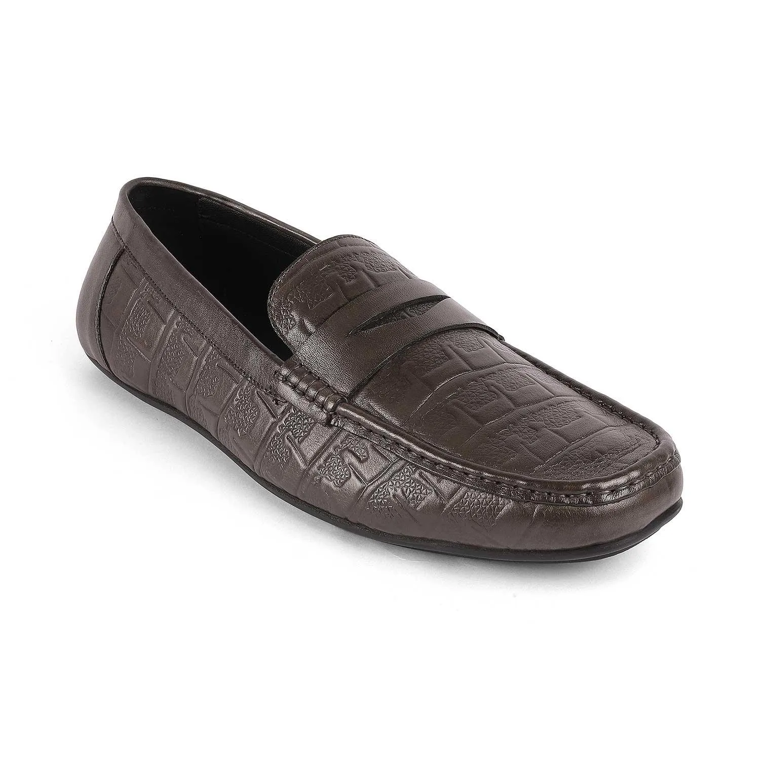 Tresmode Miland Grey Mocassins de conduite en cuir pour hommes