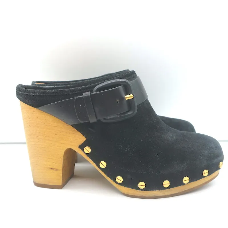 Veronica Beard Dacey Clogs en daim noir taille 6, mules à plateforme