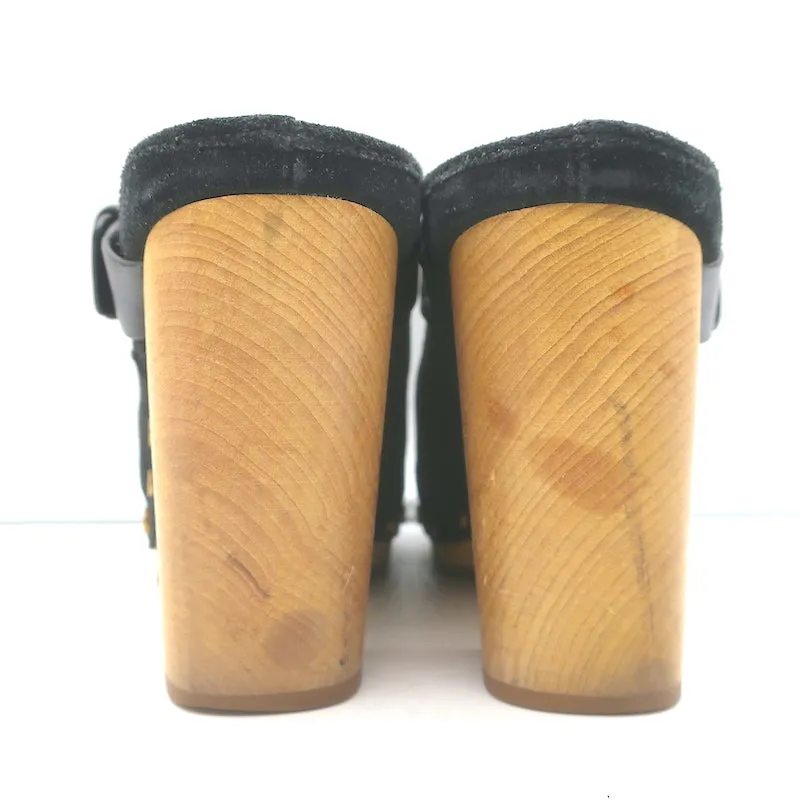 Veronica Beard Dacey Clogs en daim noir taille 6, mules à plateforme