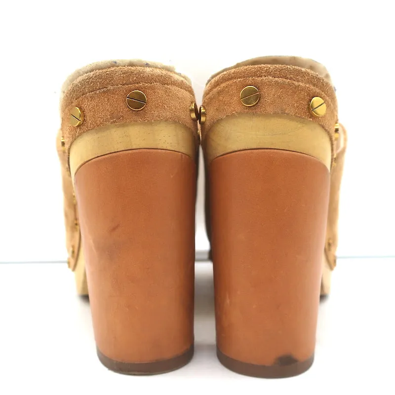 Veronica Beard Grita Sabots Suède Beige Taille 6 Mules à Plateforme