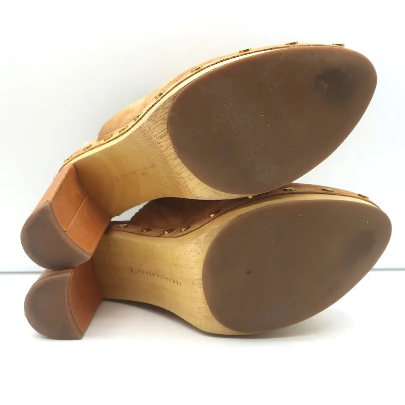 Veronica Beard Grita Sabots Suède Beige Taille 6 Mules à Plateforme