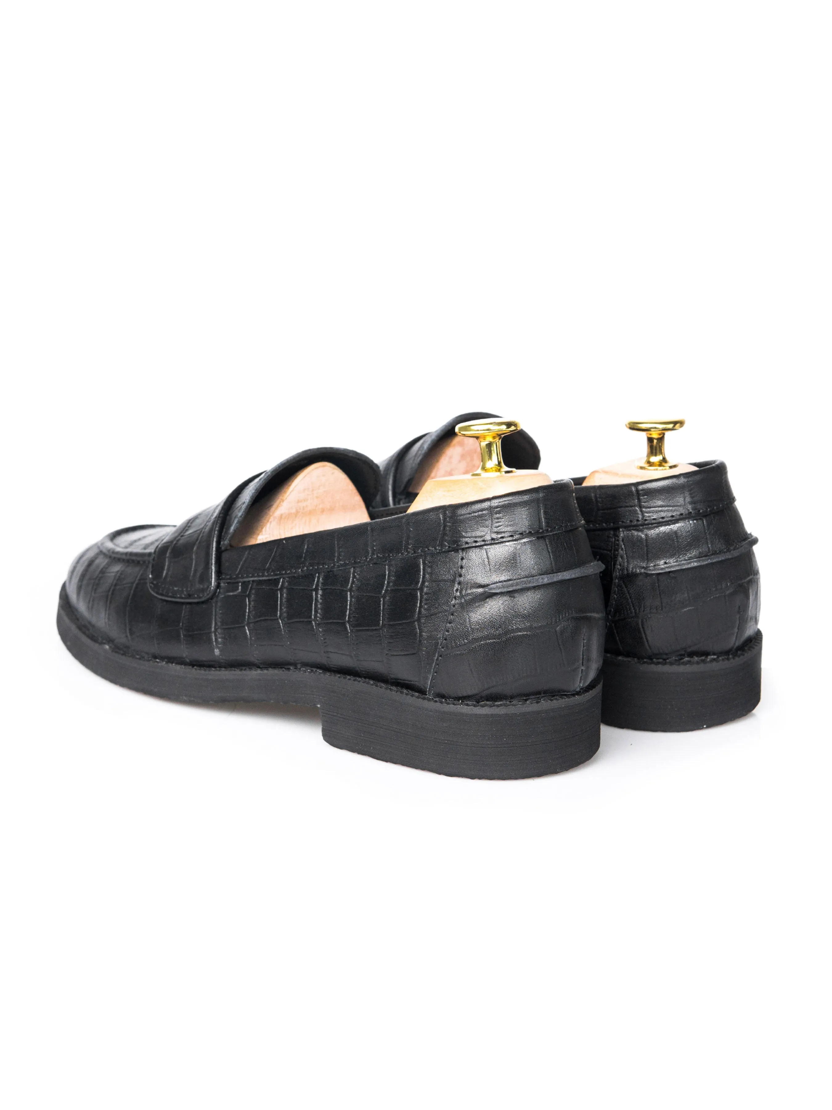 Wayne Penny Loafer - Cuir Croco Noir (Semelle Crêpe)