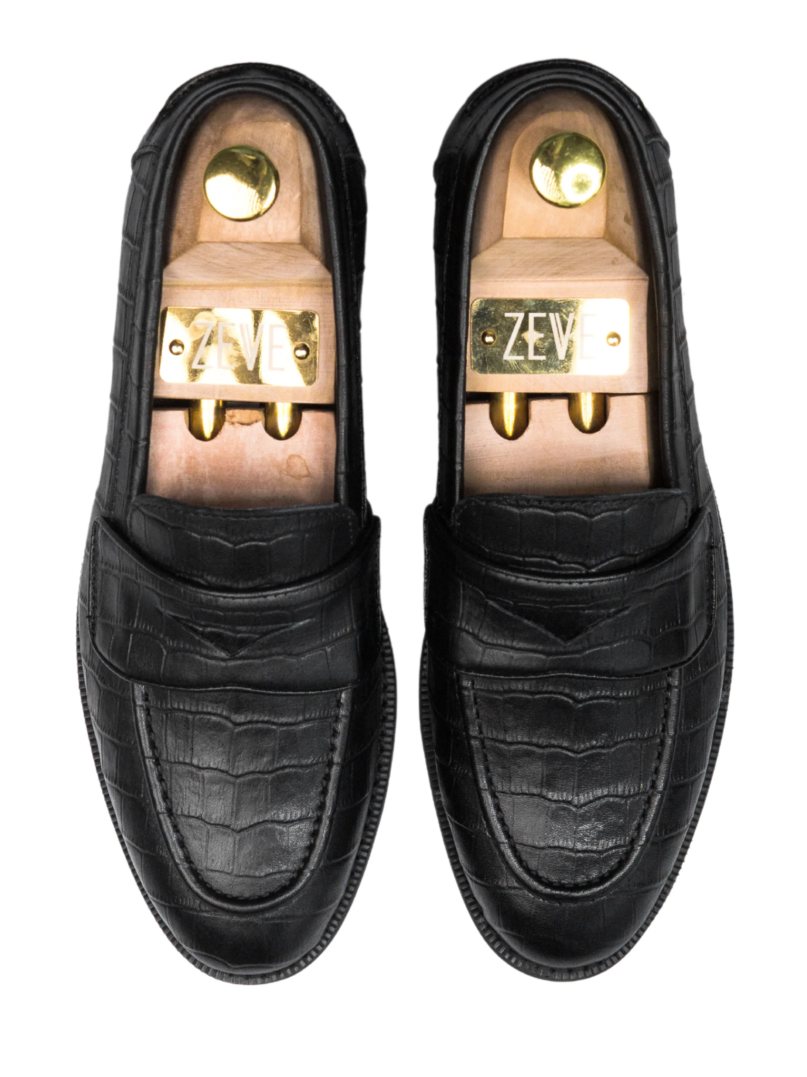 Wayne Penny Loafer - Cuir Croco Noir (Semelle Crêpe)