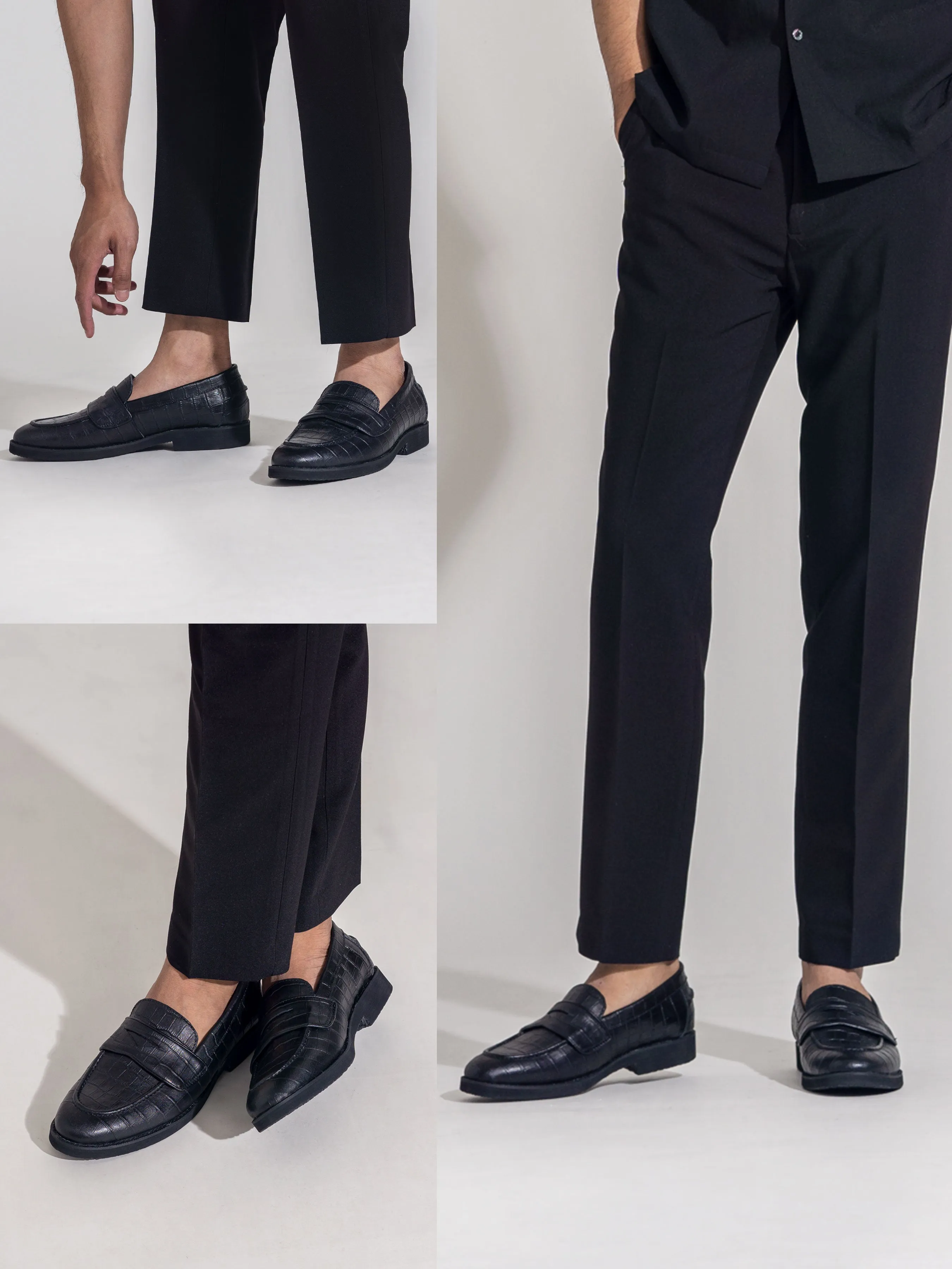 Wayne Penny Loafer - Cuir Croco Noir (Semelle Crêpe)