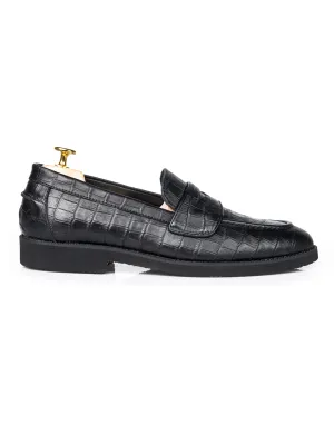 Wayne Penny Loafer - Cuir Croco Noir (Semelle Crêpe)