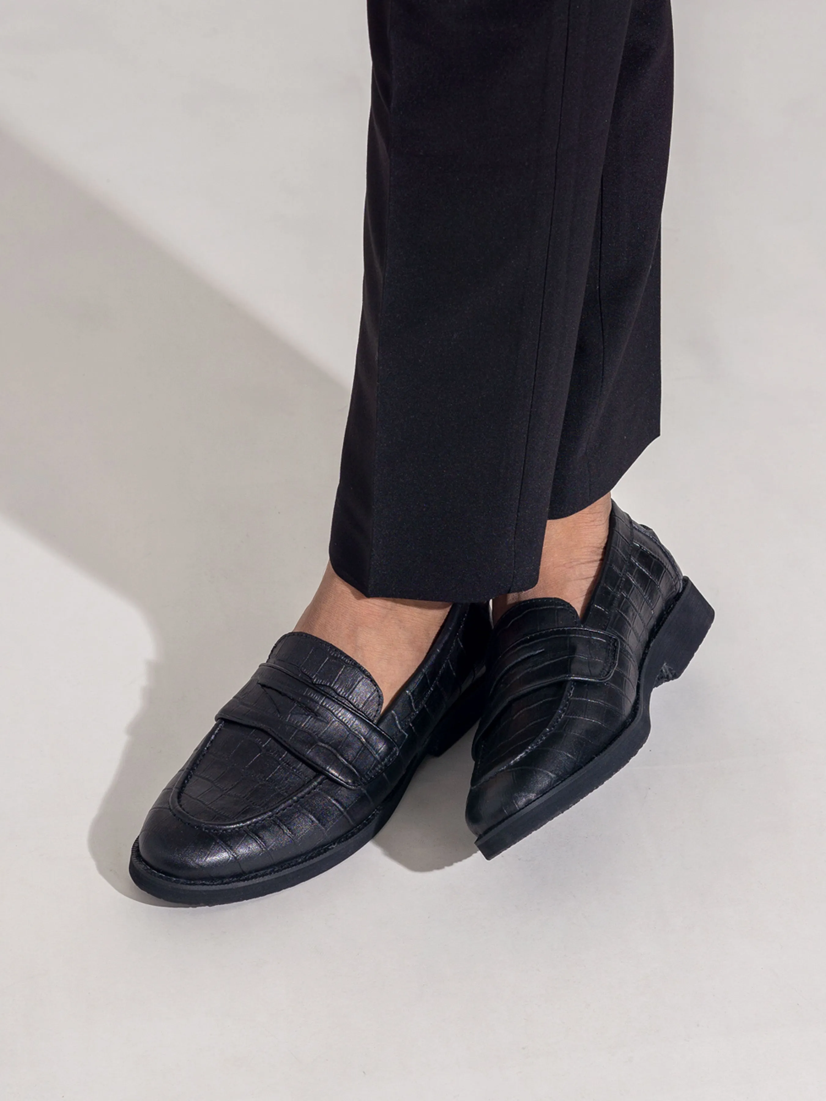 Wayne Penny Loafer - Cuir Croco Noir (Semelle Crêpe)