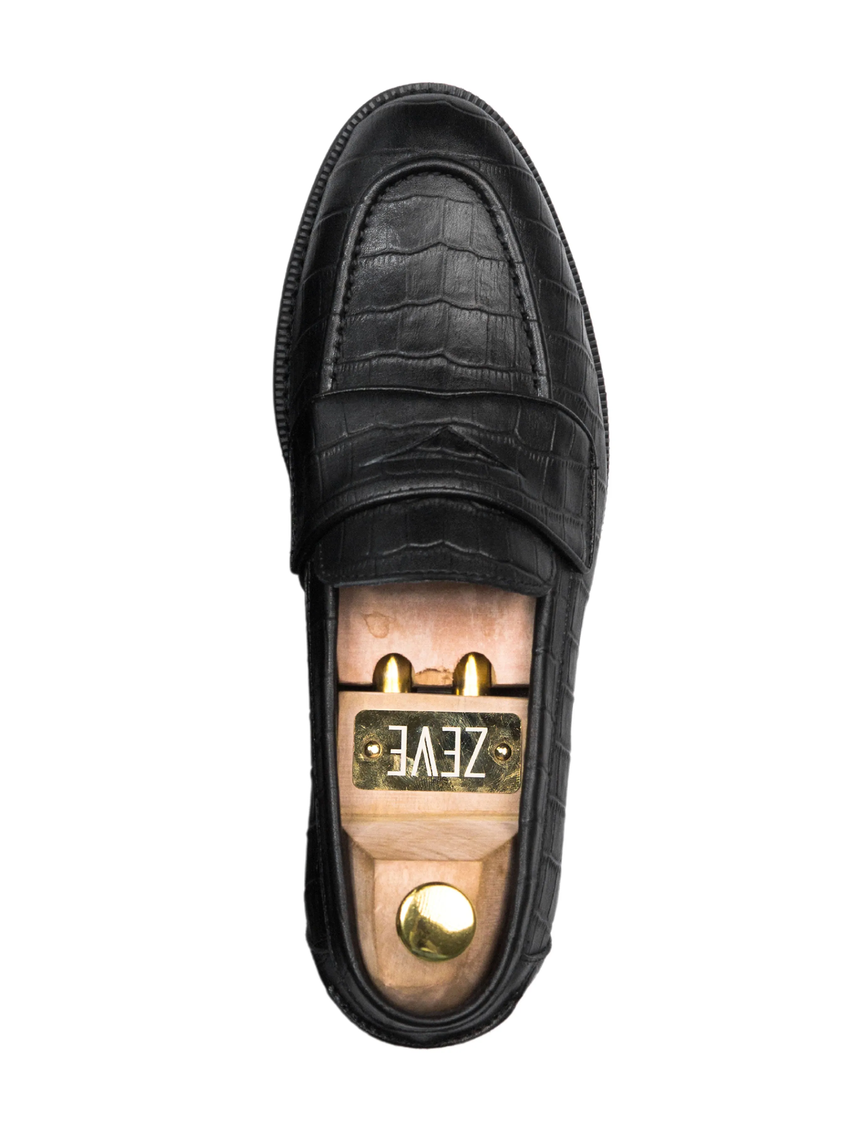 Wayne Penny Loafer - Cuir Croco Noir (Semelle Crêpe)
