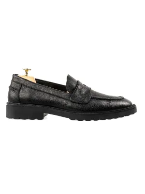 Wayne Penny Loafer - Cuir grainé noir (semelle combat)