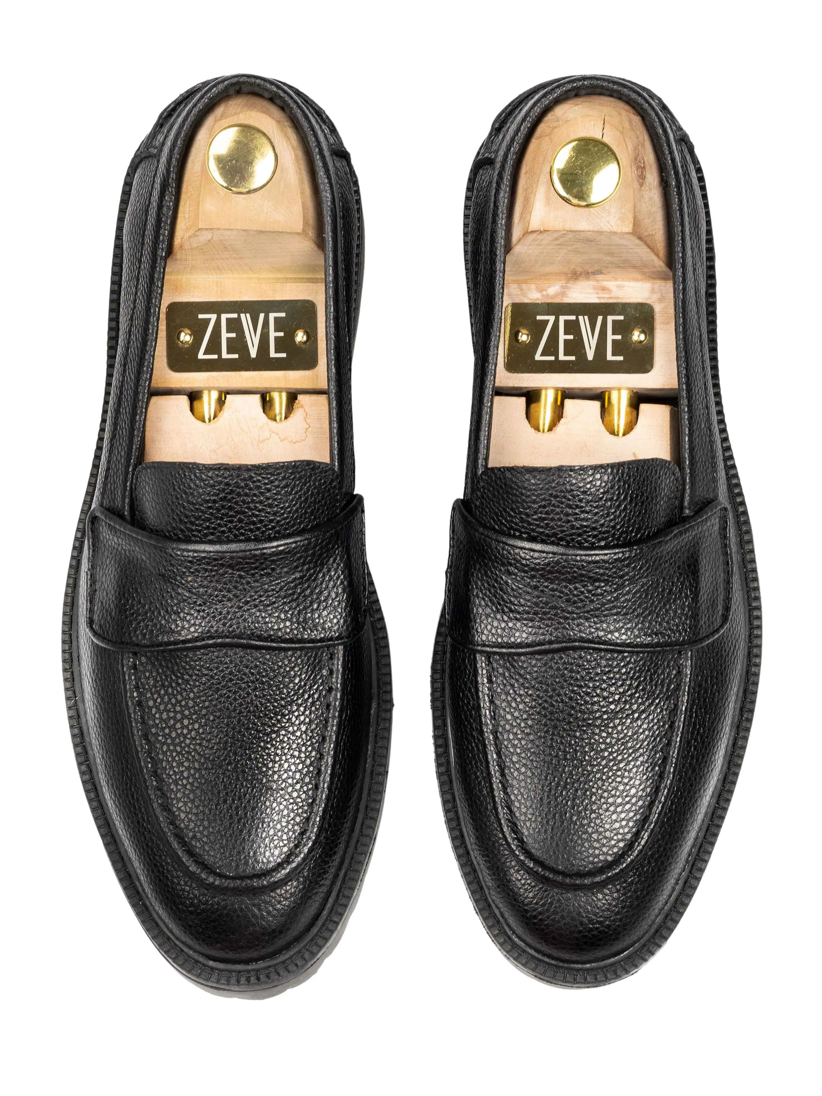 Wayne Penny Loafer - Cuir grainé noir (semelle combat)