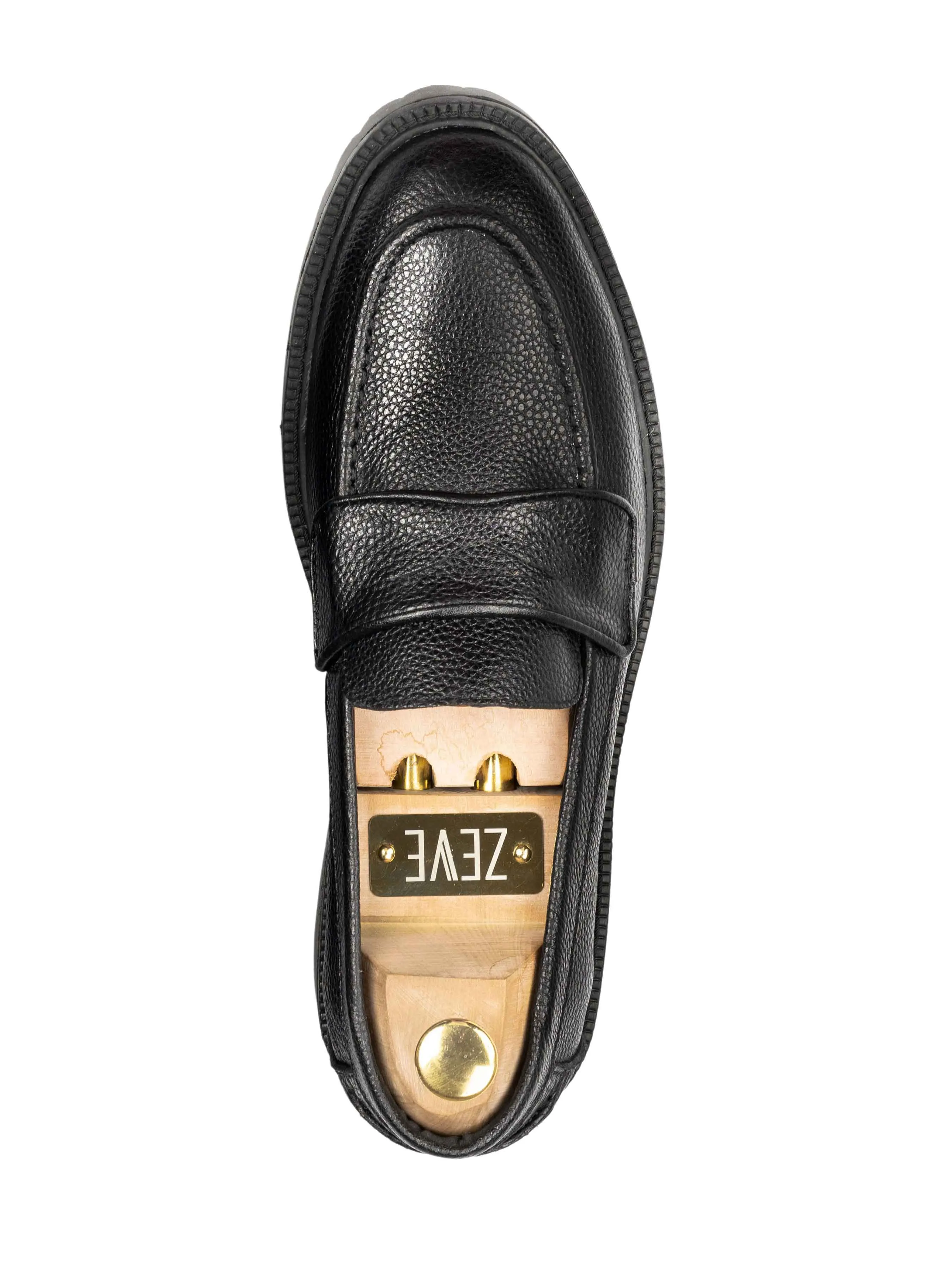 Wayne Penny Loafer - Cuir grainé noir (semelle combat)