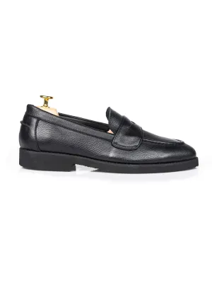 Wayne Penny Loafer - Cuir grainé noir (semelle crêpe)