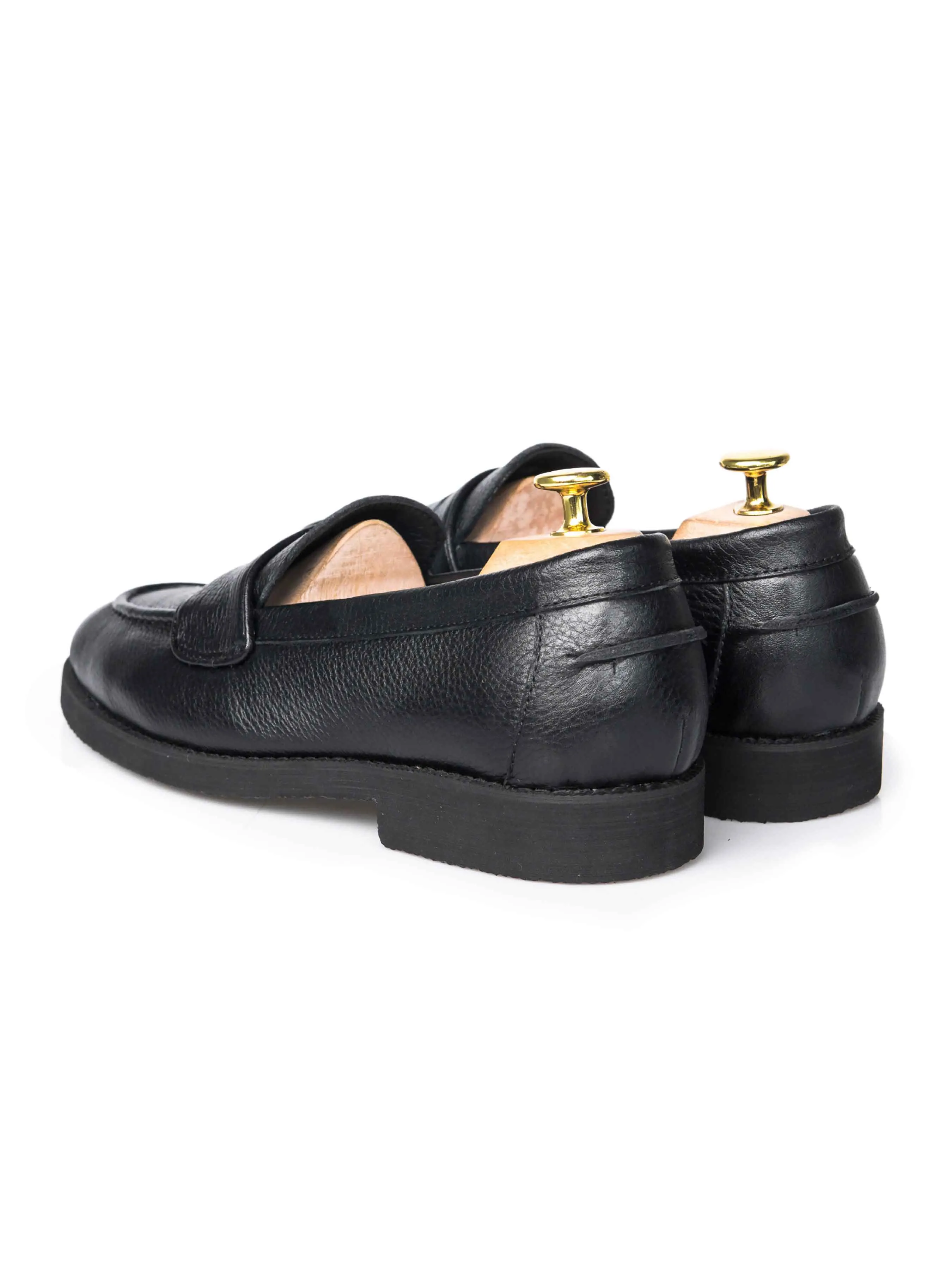 Wayne Penny Loafer - Cuir grainé noir (semelle crêpe)