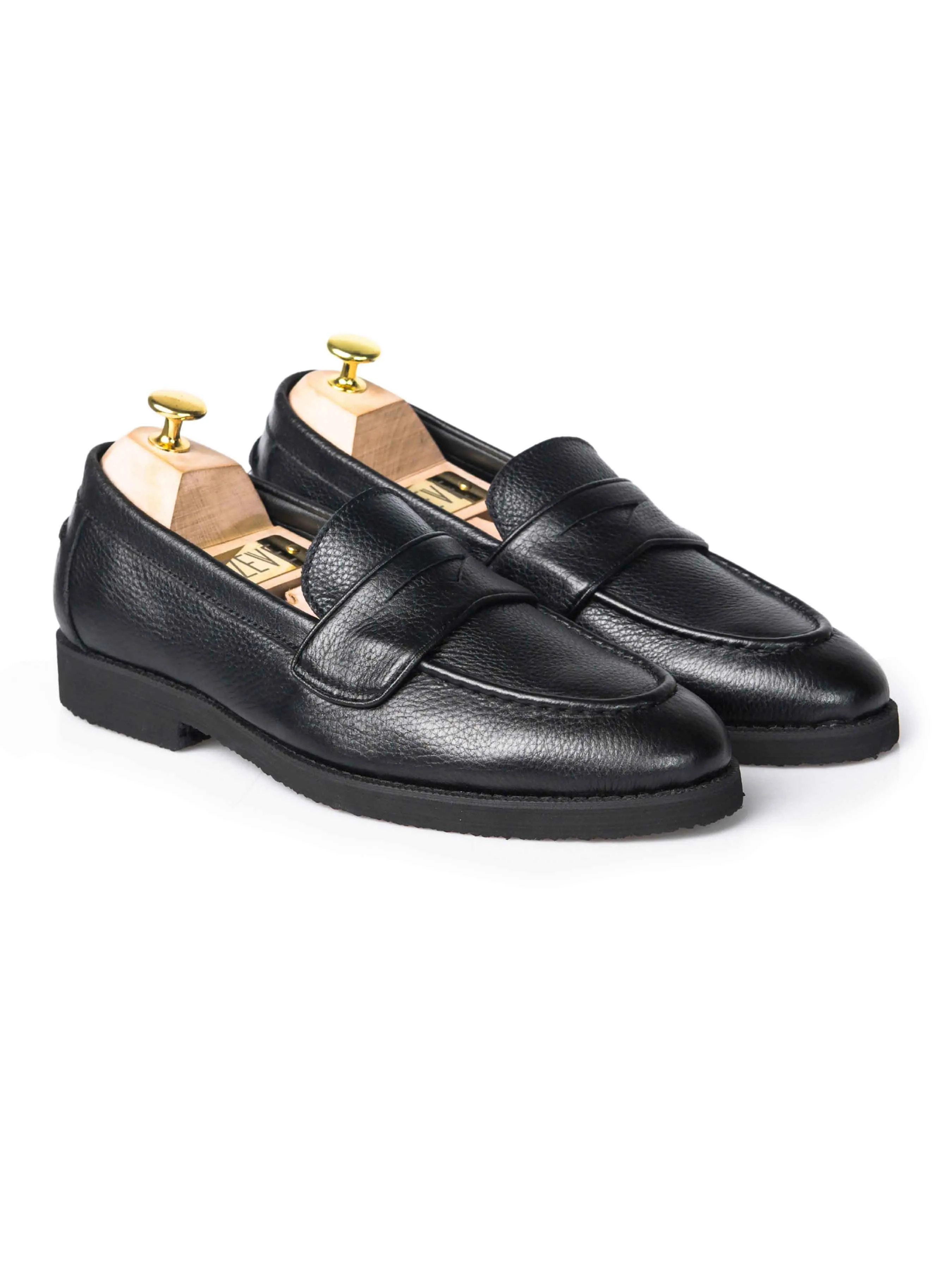 Wayne Penny Loafer - Cuir grainé noir (semelle crêpe)