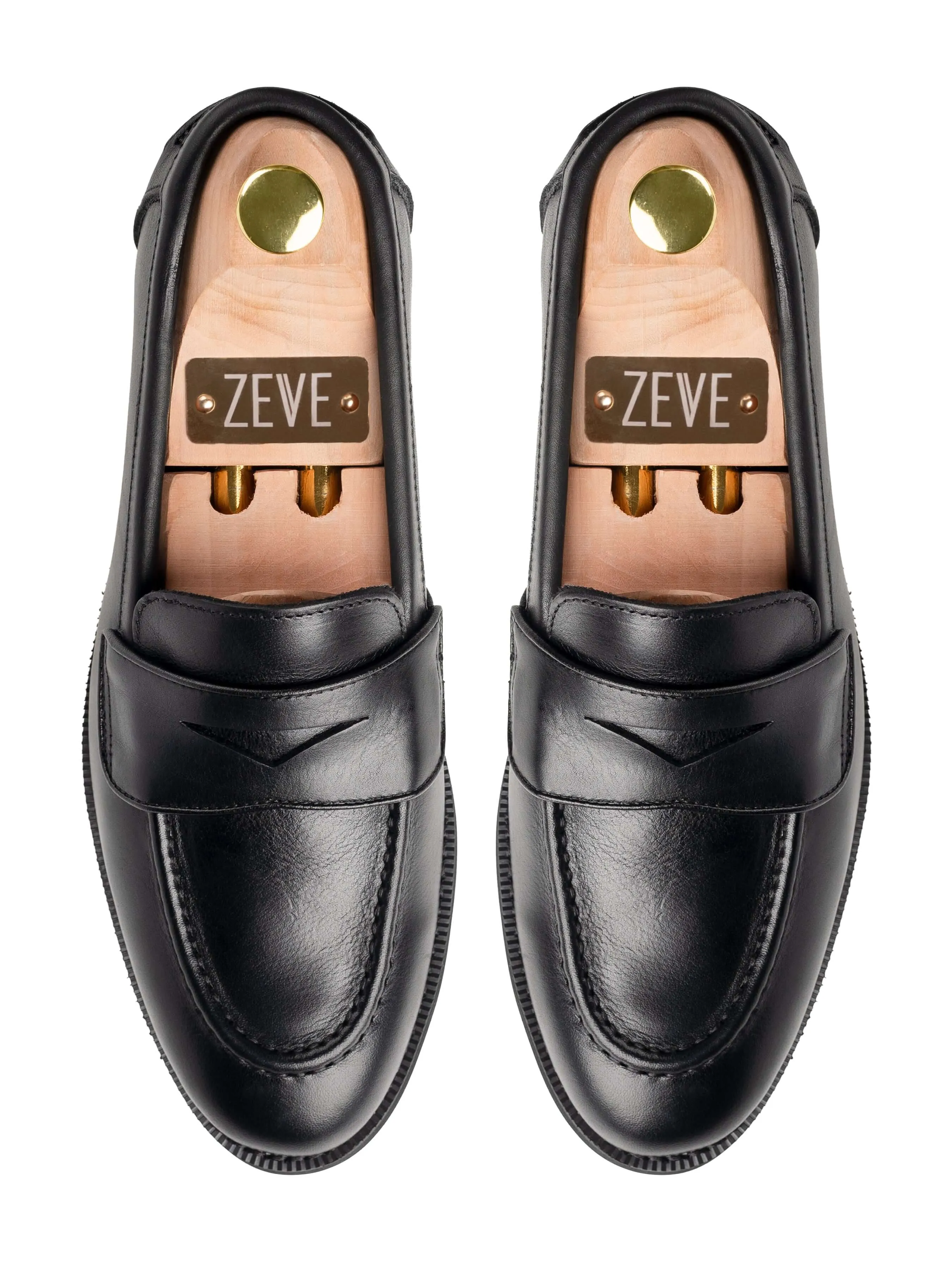 Wayne Penny Loafer - Cuir noir uni (semelle en crêpe)
