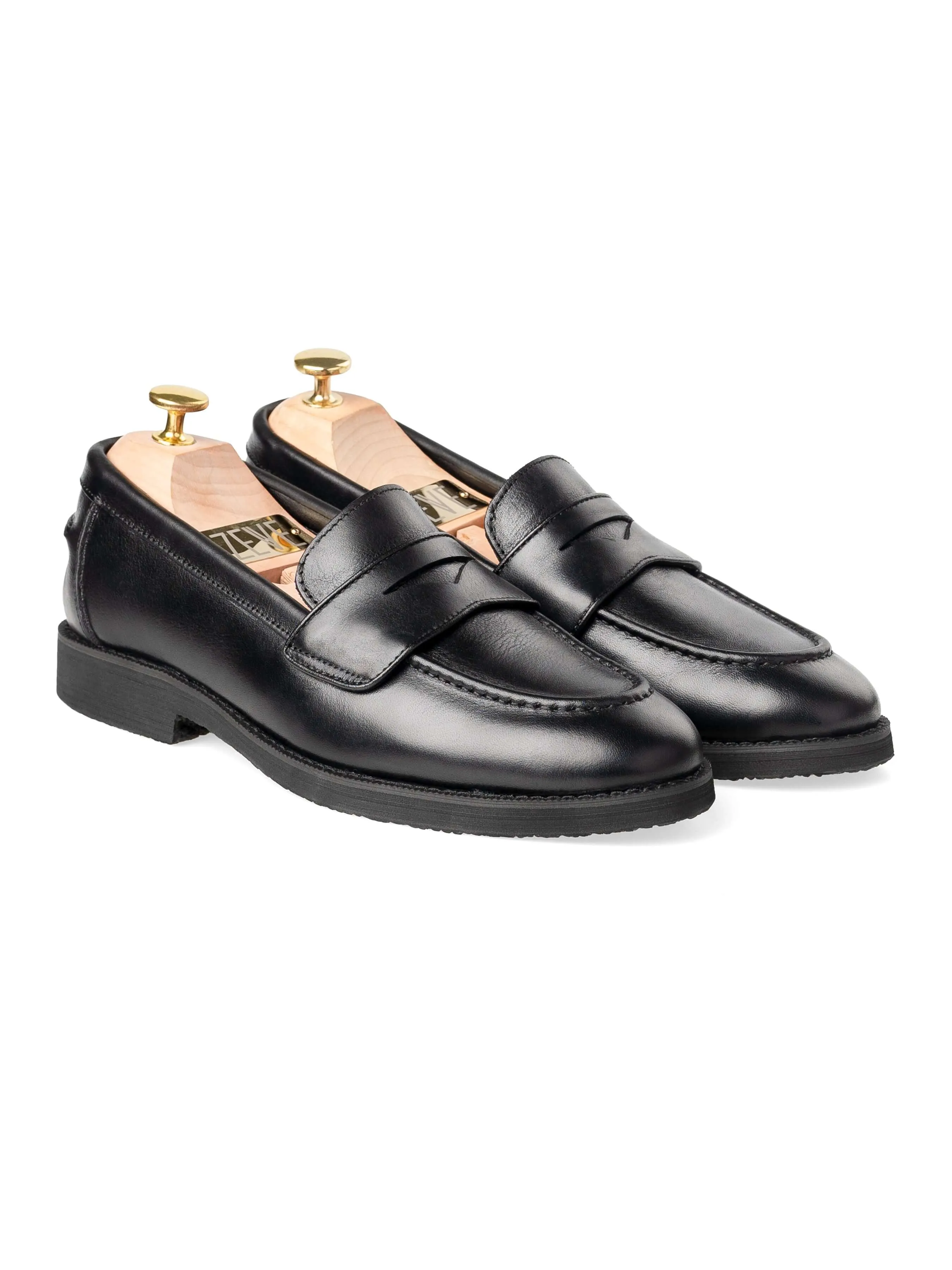 Wayne Penny Loafer - Cuir noir uni (semelle en crêpe)