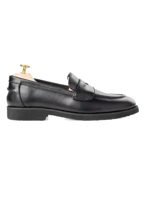 Wayne Penny Loafer - Cuir noir uni (semelle en crêpe)