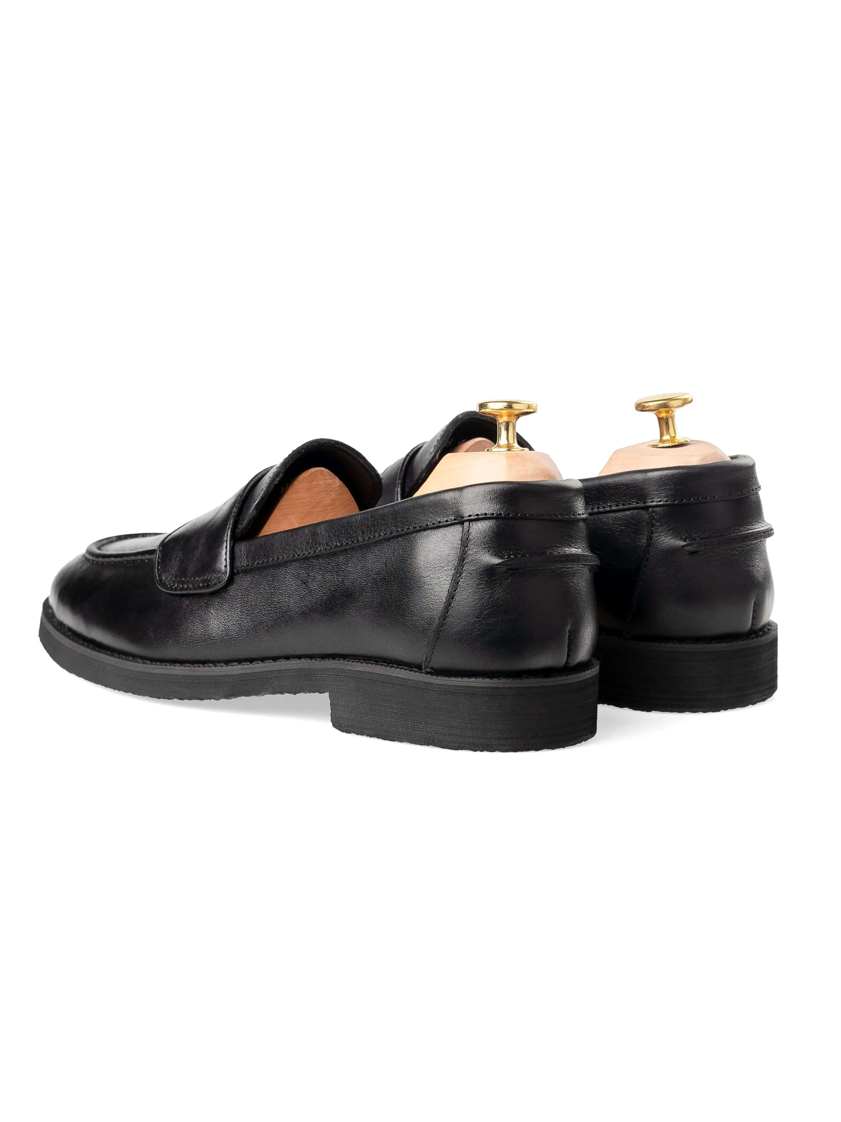 Wayne Penny Loafer - Cuir noir uni (semelle en crêpe)