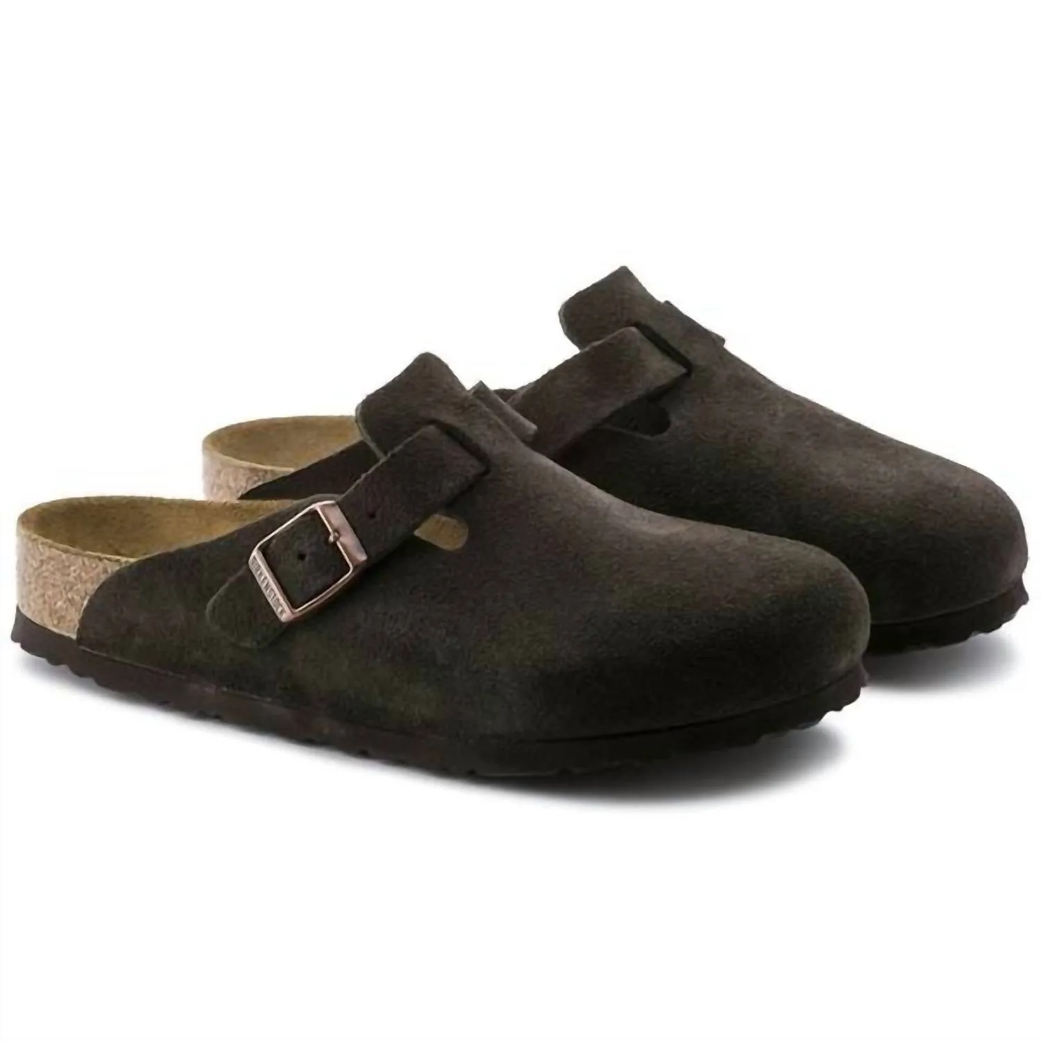 Mules Boston en daim pour femmes - Semelle intérieure douce - Largeur normale/wide - Couleur moka