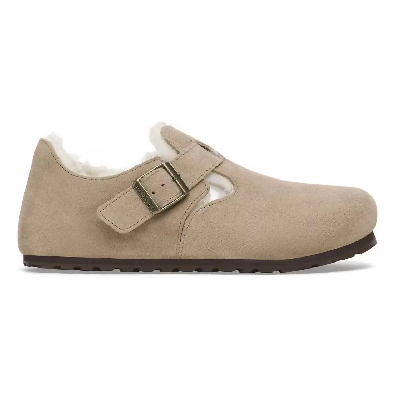Chaussure basse en agneau retourné pour femme à Londres - Taupe